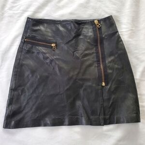 Bod & Christensen Genuine Leather Asymmetrical Zip Mini Black Skirt